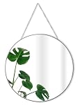 GreyZouq Silver Metal Rimmed Round Mirror with Chain - Perfect for Bathroom, Bedroom, Hallway and Living Room (40 centimeters) Vintage Contemporary Style
