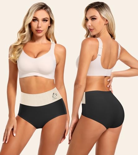Image of Women's Cotton Underwear High Waisted Tummy Control Soft Stretch Briefs Full Coverage Panties 5 Pack