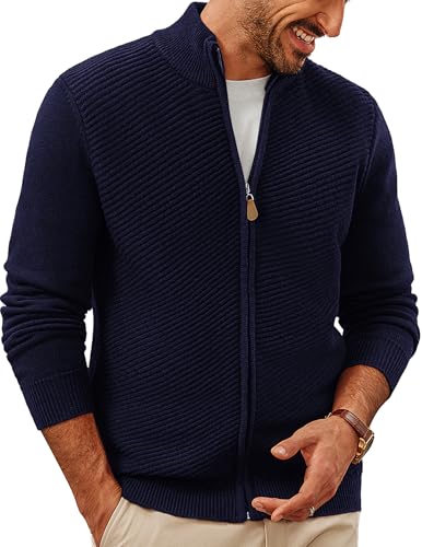 PJ PAUL JONES Mens Cardigan Sweater Full Zip Up Stand Collar Cardigans Fall Casual Knit Sweaters