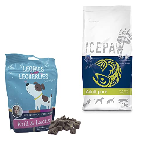 ICEPAW I Kombipaket I für Erwachsene Hunde I Trockenfutter Adult Pure I 14 kg I Mit Hering I Leonies Leckerlies 125 g Cover