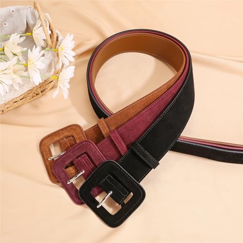 Fashion 4.8cm Width Women's Belt Cowhide Suede Stitched Self-Covered Buckle Belt Suitable For Coat Decoration3