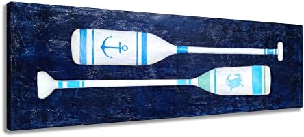 NdcSkyArt Oars Artwork Lake Time Print Rowing Picture Vintage Wall Art Modern Sailing Canvas Painting for Bathroom Bedroom Lakehouse Decor for Home Ready to Hang (36Wx12H)