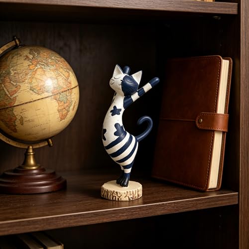 Figura Decorativa Gato Abstracto Moderno en Resina Azul y Blanco miniatura 5