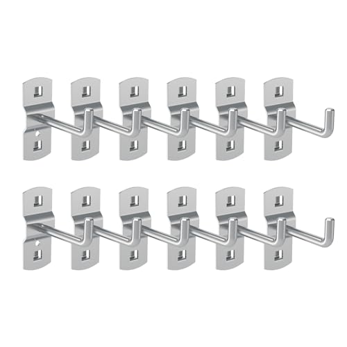 TOCCOOL 12 Pack 2.3 Inch Alloy Steel Pegboard Hooks, Double-Locking Zinc Plated Hooks for Tool Storage (Silver)