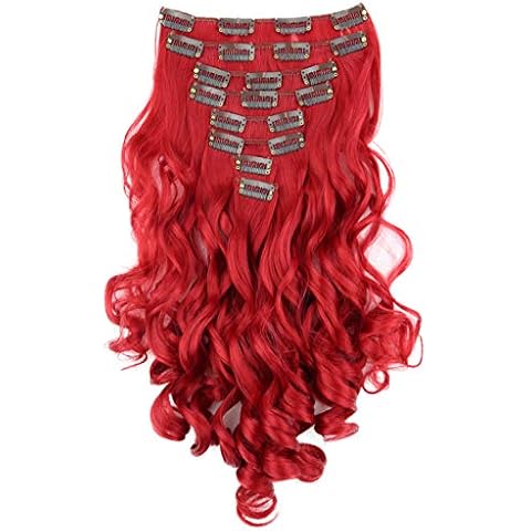 PRETTYSHOP XXL 18" 8 Pieces Set Clip In Extensions Hair Extension Hairpiece Voluminous Wavy Intense Red CES9-1 Cover