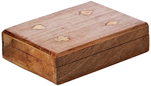 Penguin Home - Scatola Porta Carte da Gioco Doppia in Legno con intarsi in Ottone, 15,2 x 11,4 x 3,8 cm