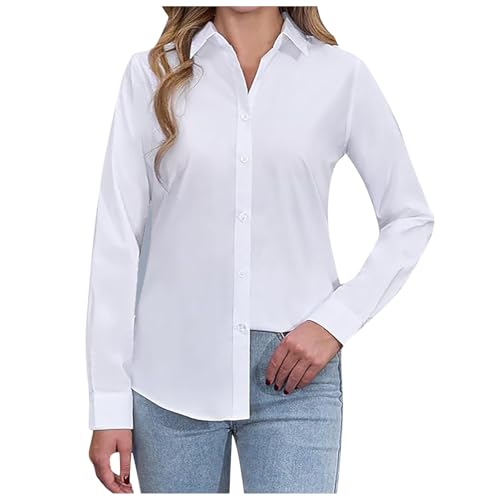Womens Stain Shield Dress Shirts Wrinkle Long Sleeve Shirts Solid Work Business Button Extra Long Sleeve Tops