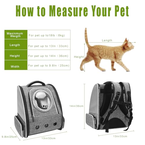 Katzenrucksack Haustier Rucksack belüftet mit Sicherheitsleine & Raumkapsel-Design - Leicht faltbar für Reisen, Outdoor & Tierarztbesuche bis 6kg (Grau)