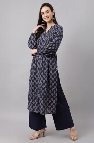 Image of Janasya Women's Pure Cotton Floral Printed A-line Kurta
