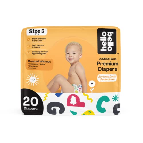 Image of Hello Bello Premium Baby Diapers Size 5 I 20 Count of Disposeable, Extra-Absorbent, Hypoallergenic, and Eco-Friendly Baby Diapers with Snug and Comfort Fit I Alphabet Soup