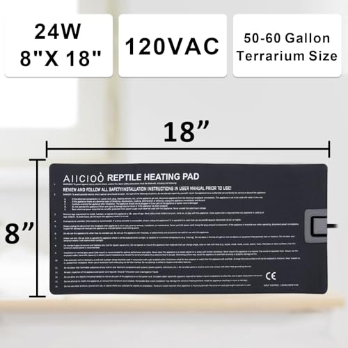 Image of Aiicioo Under Tank Heater Thermostat - Reptile Heating Pad with Temperature Control Reptile Heat Mat for Combo Set for Hermit Crab Lizard Terrarium 24W