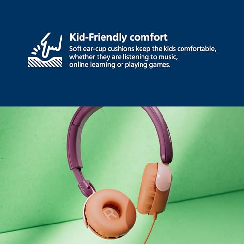 Philips TAK2000MP Casque Supra-auriculaire Pliable pour Enfants de la série 2000 - Volume limité, Partage Audio, câble 3,5 mm et USB-C Inclus - Violet Magenta