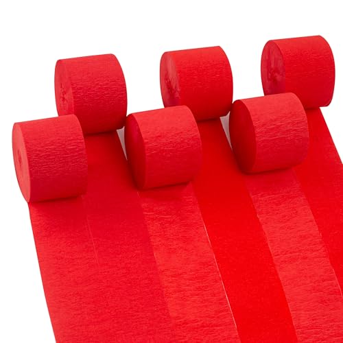 Suaxova 6 Rolls 492ft Colorful Crepe Paper Streamers Pack of Paper Party Streamers for Red Party Decorations Birthday Decorations Wedding Decorations (1.8 Inch x 82 Ft/Roll)