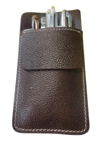MILITARIA STUFFS Full Grain Leather Pen Pocket Protector for Men, Heavy Duty Shirts, Lab Coats, Holds 6 Pens, Cards and Pointers