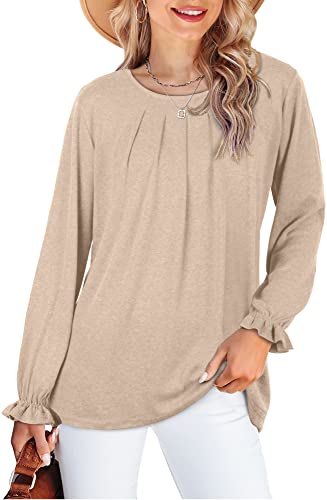 Womens Blouses And Tops Dressy Long Sleeve Tunic Tops For Women Beige M #TOP1