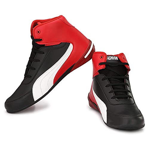 Image of Shoe Island Icon-X Fashionable Red Black Leather Trendy Modern Lace Ups Running Basketball Sports Casual Shoes Sneakers for Men (BAB5015)