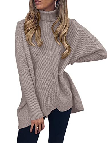 Image of ANRABESS Womens Casual Fall Sweater Turtleneck High Neck Batwing Sleeve Oversized Sweater Dress