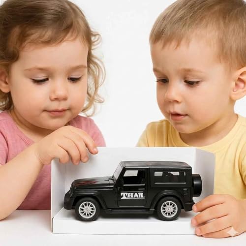 Image of 1:32 Scale DieCast Metal Toy Car Pull Back Action Openable Doors 4x4 Thar /Jeep Premium Car Toy, with Light and Music, for Ages 3-10 Years (Black)
