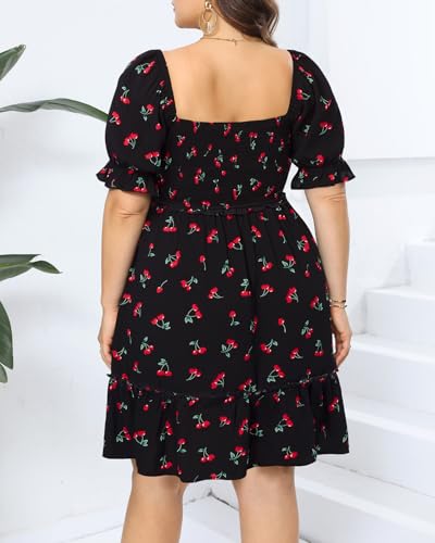 Image of Pinup Fashion Plus Size Summer Dresses-2026 Casual Puff Sleeve Sweetheart Neckline Smocked Short Babydoll Dress