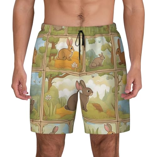 Cartoon Cute Animals Rabbit Print Men Hawaiian Shorts Quick Dry Swim Trunks Surfing Beach Vacations Summer Activity