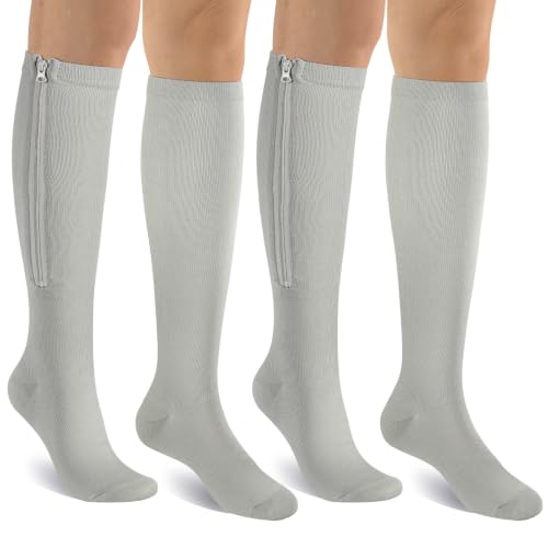 Image of bropite Zipper Close Toe Compression Socks for Women and Men 2 Pairs Knee high 15-20mmHg for Walking Running Nurses Pregnancy