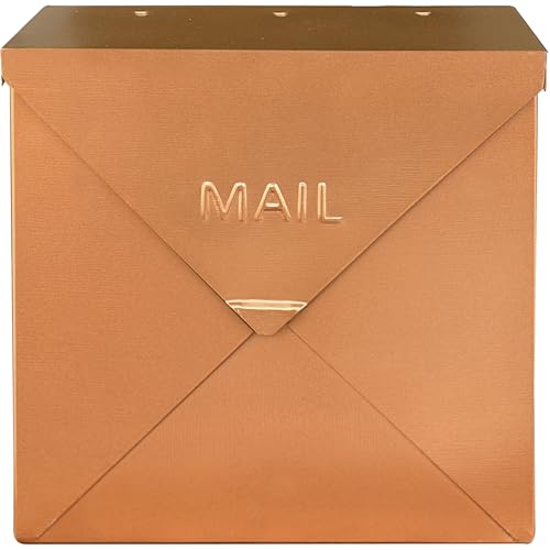 Image of NACH Mailboxes for Outside Wall Mount, 10 x 10 x 4 inch Antique Copper Mail Boxes for House Outside, Waterproof Mailboxes for Outside - Chicago Style Mail Box