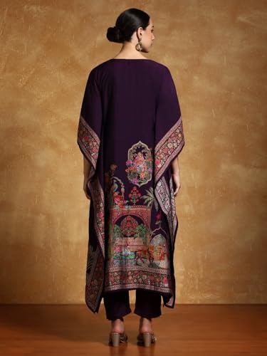 Image of Varanga Women-Zari & Sequin Detailed Ethnic Printed Flared Kaftan With Trouser