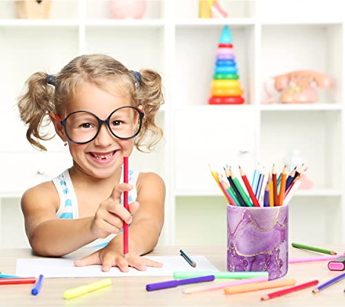 Image of Large Capacity Colored Pen Holder for Desk, Leather Pencil Holder Pen Cup Marker Holder Makeup Brush Holders, Desk Accessories & Workspace Organizers for Home, Office, Purple Marble