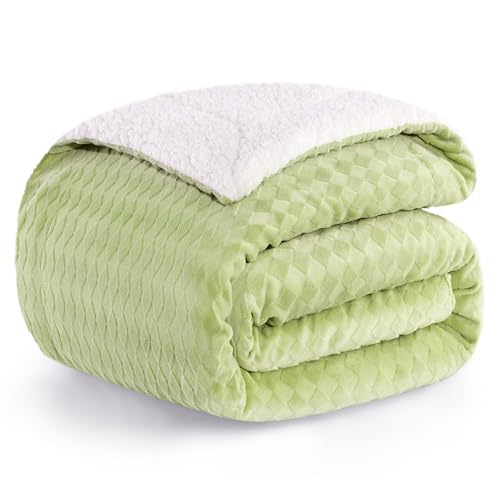 PanxHome Manta Sherpa 200x230 cm, Terciopelo de Leche con Jacquard en Forma de Rómbico, 470GSM Calientes y Cómodas, Decorativa para Silla, Sofá, Cama, Antiestática, Verde