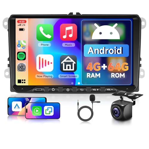 4G+64G Android Autoradio pour VW Golf 5 6 Polo Passat Skoda Touran Tiguan Seat, Hodozzy 9 Pouces Écran Tactile avec CarPlay Android Auto, Radio 2 Din avec GPS...