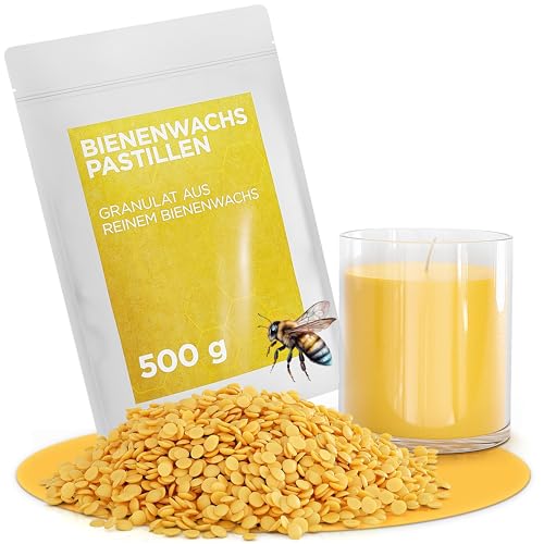 molinoRC 500g Bienenwachs Pastillen [100% natürlich ohne Zusatz Anderer Wachse] - Premium Qualität für Kerzen, Kosmetik, Lederpflege, Möbelpflege und Herstellung Bienenwachstücher - Beeswax