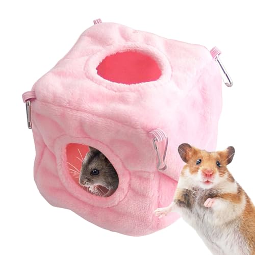 Cuadrado para hámster, cómoda Cama para Mascotas pequeñas, escondites Seguros para hámsteres, acogedora casa Cuadrada para hámster de Ardilla voladora, de algodón cálido con Anillos