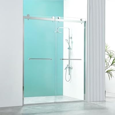 56-60" W x 76" H Double Sliding Shower Door, Semi-Frameless Shower Glass Door with 3/8" (10mm) Clear SGCC Tempered Glass with Nano Easy-Clean Coating, A02 Chrome