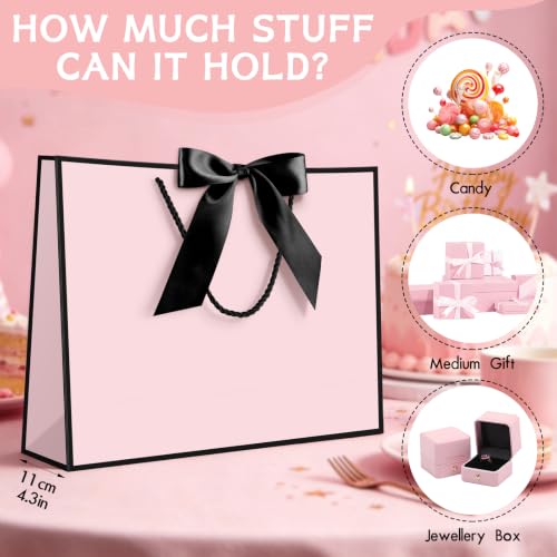 Image of JMANNI Gift Bags with Handles, 13 inch Medium Gift Bag for Presents, 4 Pcs Bags with 8 Tissue Paper and 4 Cards for Graduation Baby Shower Wedding Fathers Day Mother's Day Birthday Party(pink-black)