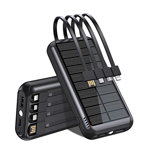 Power Bank 26800 mAh, cargador portátil con 4 cables 4 salida 3 entrada y linterna 4 LED indicador, PowerbankUsb c cargador de teléfono Power Bank cargador solar para teléfonos móviles Tablet Cover
