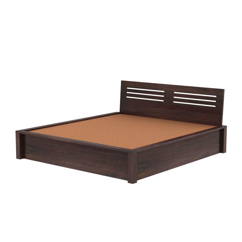 Image of Solid Wood Queen Size Bed for Bedroom | Wooden Furniture Crafted from Premium Sheesham Wood | Elegant Bedroom Double Bed with Box Storage | Walnut Finish (83.5x65x35 Inches)