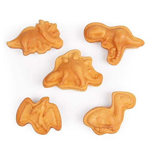 Dinosaur Mini Waffle Maker- 5 Different Shaped Dinos In Minutes - Make Fun Jurassic Breakfast For Kids And Adults With Cool Novelty Pancakes, Electric Non-Stick Waffler Iron, Fun Gift For Holiday #TOP5