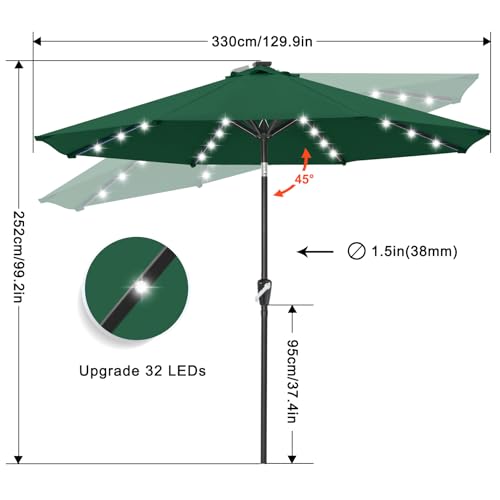 Image of ABCCANOPY Durable Solar Led Patio Umbrellas with 32LED Lights 11FT (Deep Green)