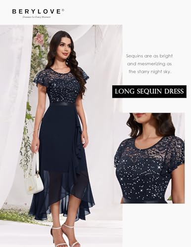 Image of BeryLove Formal Dresses for Women 2026 Wedding Guest with Slit Cocktail Elegant Lace Long Prom Dress