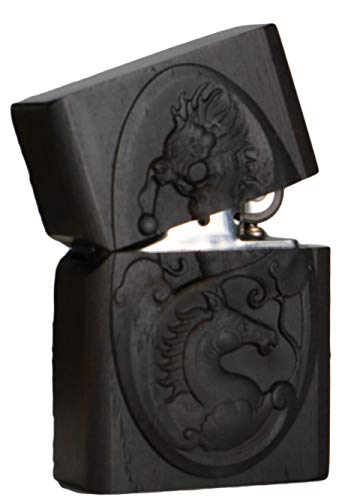 Natürliches Ebenholz-Feuerzeug mit geschnitztem Außengehäuse für Zippo-Einsatz-Set (Drache und Pferd) – Bild 5