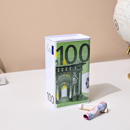 Image of Market99 Rectangular Money Bank | Green Tin Coin Bank with 100 Euro Note Print & Glossy Finish | Decorative Piggy Bank for Kids & Adults | Fun Savings Box for Home, Office Desk & Gifting Purpose