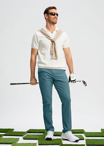 Image of Pudolla Men's Golf Pants Stretch Work Dress Comfy Pants 30 inch /32 inch /34 inch Lightweight Quick Dry Casual Slacks Trousers with Pockets