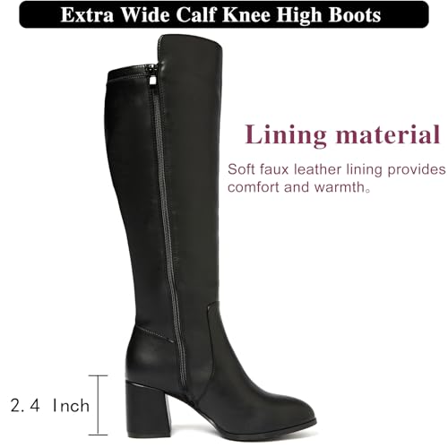 Women's Extra Wide Calf Knee High Boots True Wide Width Chunky Heeled Boot Comfortable Plus Size Tall Long Gogo Boots for Women.4