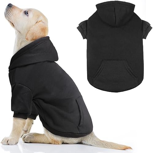 Dog Hoodie Dog Sweaters for Large Dogs,Pet Sweater Soft Solid Brushed Fleece Pet Clothes Pet Hoodie Sweatshirt with Pocket(Black-L)