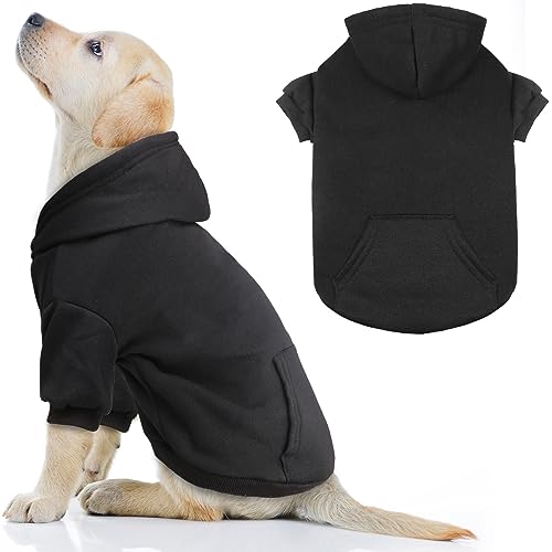 Dog Hoodie Dog Sweaters for Large Dogs Dog Sweater Soft Solid Brushed Fleece Dog Clothes Dog Hoodie Sweatshirt with Pocket(Black-L)