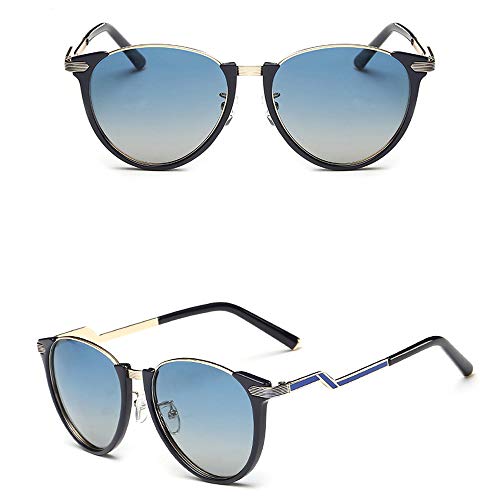 XULONG Gafas de Sol polarizadas de aleación Premium, Bolsa de Ojo Redonda para Mujer, Gafas de Sol de oscurecimiento, para IR de Compras, Viajar, y Todas Las Actividades, antirreflejo UV,Blue