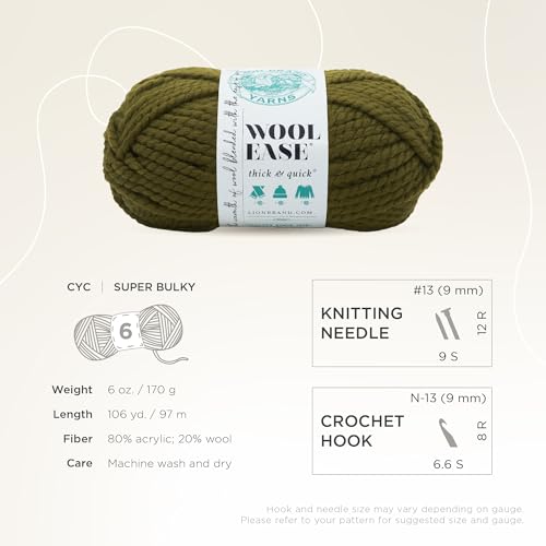 Image of Lion Brand Yarn Wool-Ease Thick & Quick Yarn, Soft and Bulky Yarn for Knitting, Crocheting, and Crafting, 3 Pack, Cilantro | Super Bulky Wool Acrylic Blend Fiber for Soft Hats, Sweaters, Chunky Blankets, Yarn for Crochet, Knitting, Crafts, Weaving
