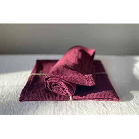 Fine Waffle Pique Bath Towel Sauna Towel Linen Stonewashed (Wine Red, Pack of 2) 50 x 70 cm Cover