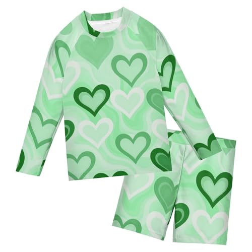 Traje de baño de 2 piezas Green Heart para niños contra erupciones solares