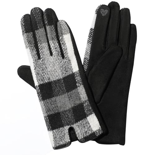 Clothirily Winter Gloves for Women - Touchscreen Fingers Winter Gloves Women, Stylish Fleece Lined Warm Winter Gloves for Cold Weather, Black & White